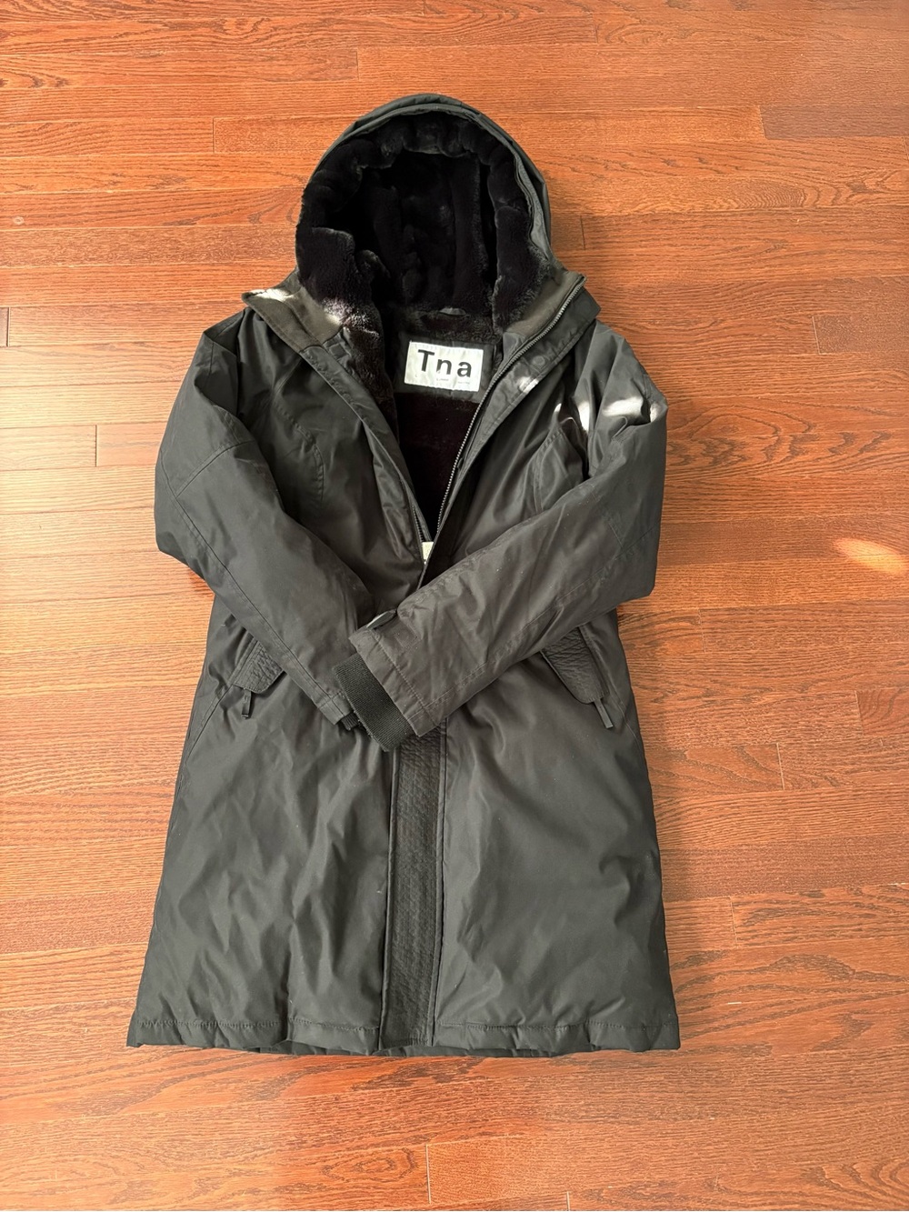 TNA Black Hooded Parka with Faux Fur Lining - Women’s Large